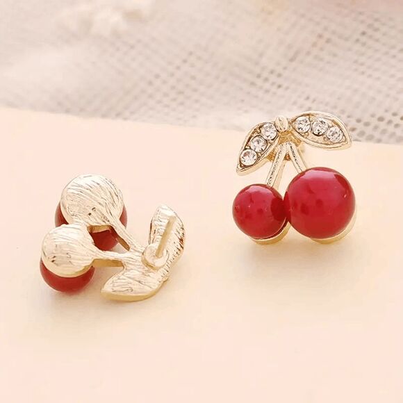 Diamond Cherry Stud Earrings - Picture 3 of 6